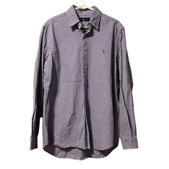 Ralph Lauren Shirt Men Size Large Purple Plaid Stretch Pony Classic Business‎